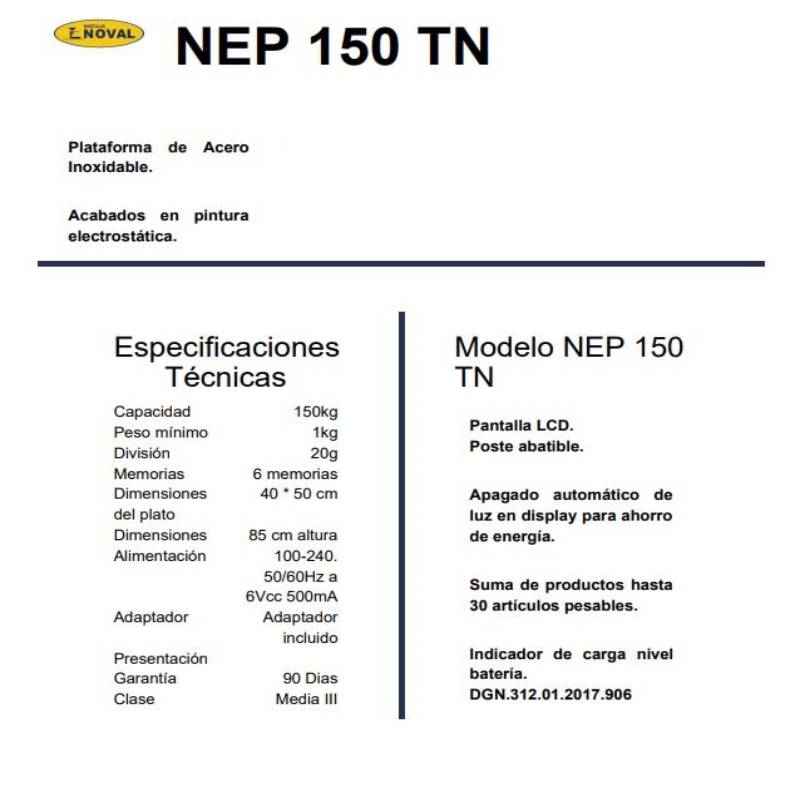 Bascula Industrial de Plataforma para 150 Kg NEP-150 Noval 