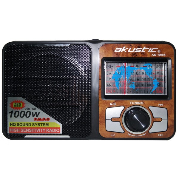 Radio Portatil Akustik AK-6004C Madera Entrada USB, Micro SD