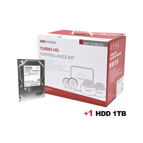 Disco duro 1 TB + Sistema Completo de CCTV 1080p / Hik-Connect / DVR 4 Canales / 4 Cámaras Bala / Cables / Fuente de Poder Profesional/ HIKVISION