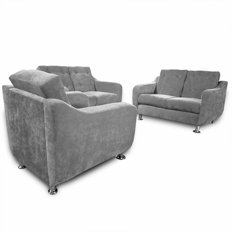 Sala City 3 pzs., Sillón + Love + Love, Velvet Gris Maderian// ENTREGA A CDMX Y ZONA METROPOLITANA.