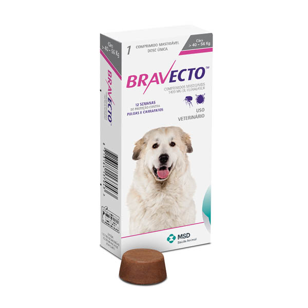 Bravecto Desparacitante Para Perro Raza Extra Grande De 40-56 Kg 1 Comp De 1400 Mg