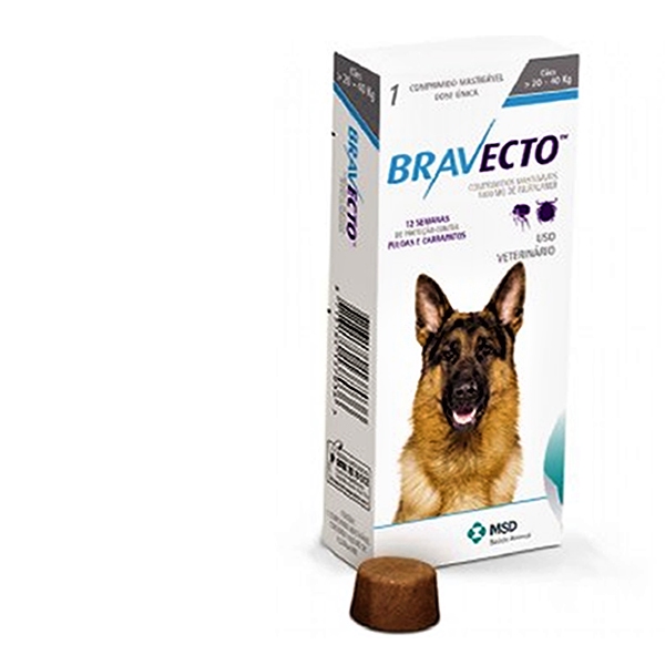 Bravecto Desparacitante para Perro Raza Grande de 20-40 kg 1 comp de 1000 mg