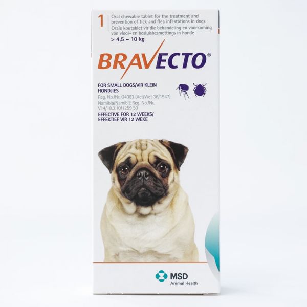 Bravecto Desparacitante Para Perro Raza Pequeña De 4.5-10 Kg 1 Comp De 250 Mg