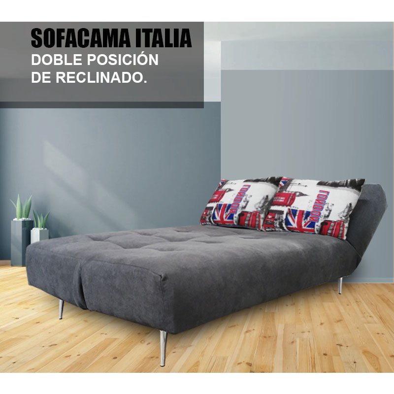 Sofa cama Italia , Doble posición de reclinado tela Eter Gris y London Maderian // ENTREGA A CDMX Y ZONA METROPOLITANA.