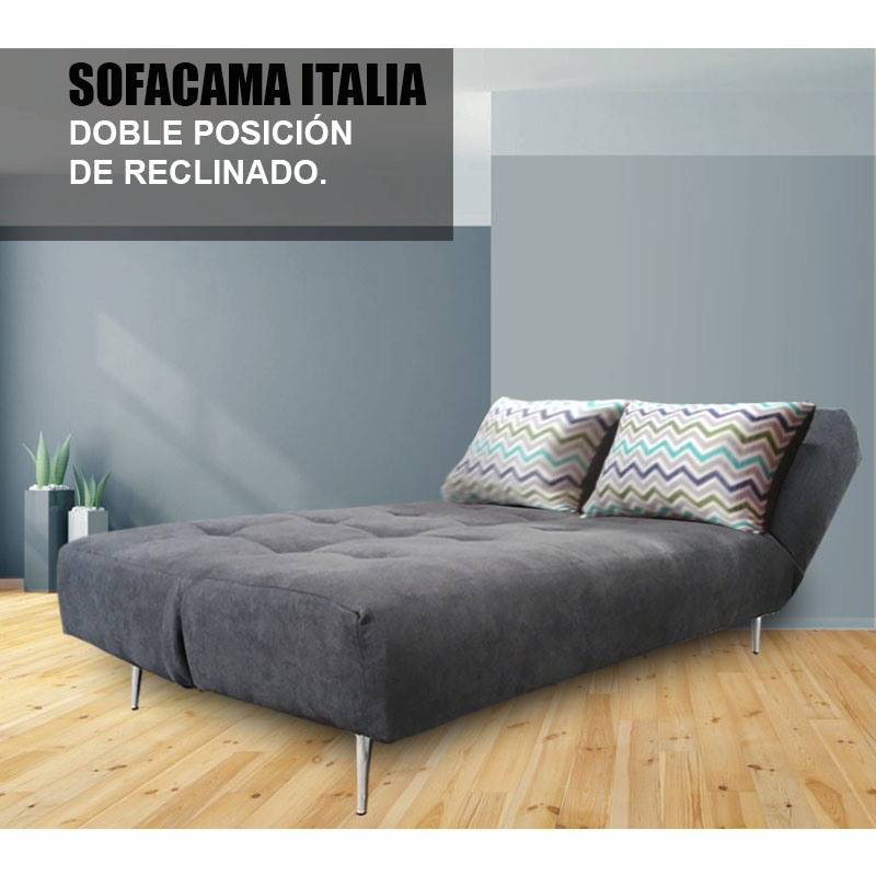 Sofa cama Italia , Doble posición de reclinado tela Eter Gris y Zigzag