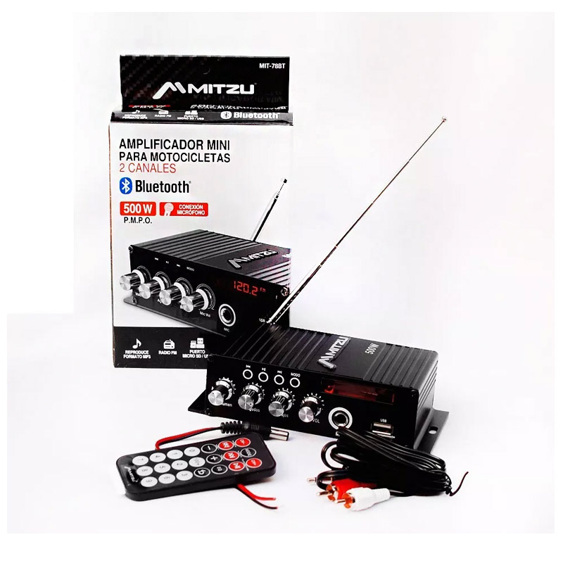 Amplificador para Auto/Moto Voceo Mic Usb Sd Fm Mp3 Bluetooth 2canales