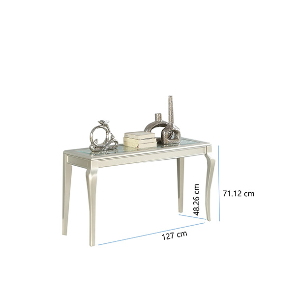 Elegante Consola con vidrio biselado incrustado en la parte superior, color champagne F6363 POUNDEX