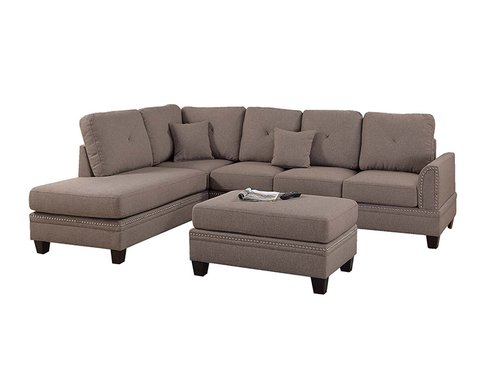 Sala seccional de 2 piezas chaise, sofá y ottoman color café POUNDEX F6513