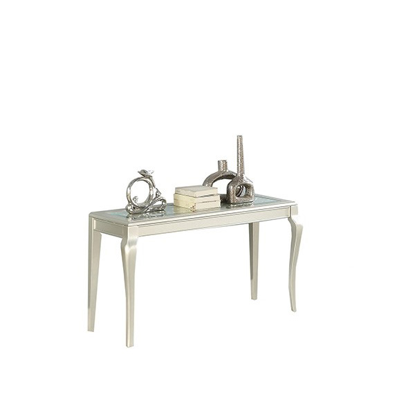 Elegante Consola con vidrio biselado incrustado en la parte superior, color champagne F6363 POUNDEX