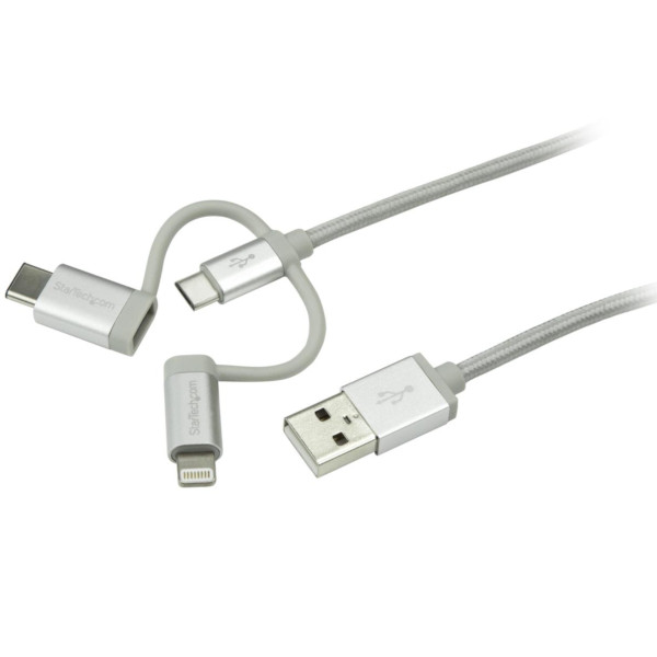 CABLE TRENZADO DE 1M USB A USB C MICRO USB LIGHTNING CARGADOR