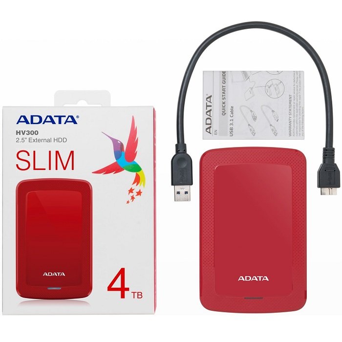 Disco Duro Externo Adata HV300 4TB Rojo USB 3.1 AHV300-4TU31-CRD