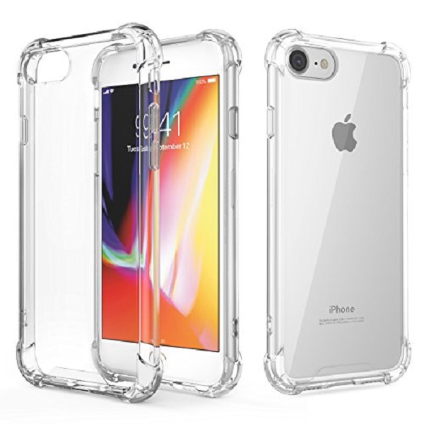  Iphone 8 case transparente air cushion  incluye mica de cristal templado 9h 