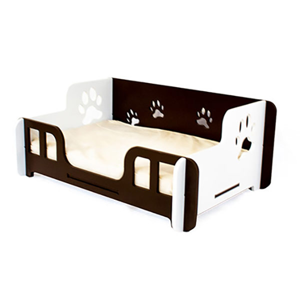Cama Para Mascotas Huellitas -Color Blanco/chocolate