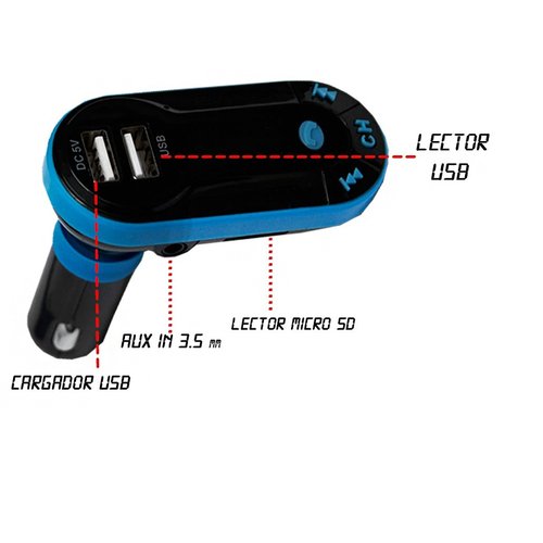 Transmisor BlueTooth Con Botón Para Responder Llamadas Entrada Para Tarjeta Micro SD / USB / Cable Auxiliar Color Azul