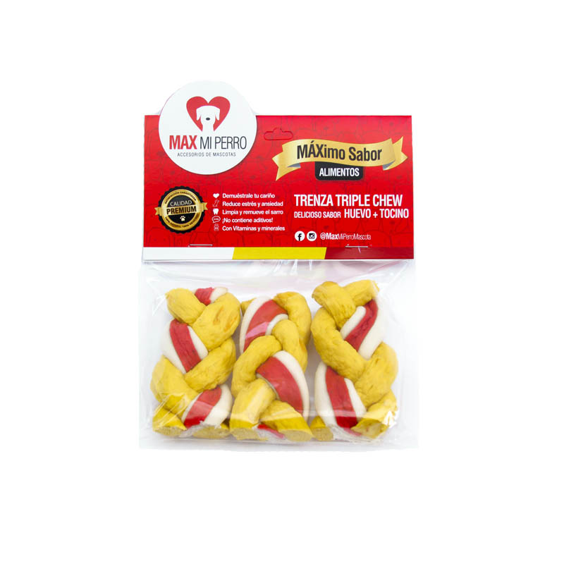 Trenza De Carnaza Triple Sabor - Huevo + Tocino 3
