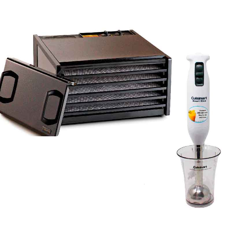 Deshidratador de Alimentos 5 Charolas en Acero Inoxidable Excalibur Más Regalo Batidora de Inmersión 2 Vel Cuisinart