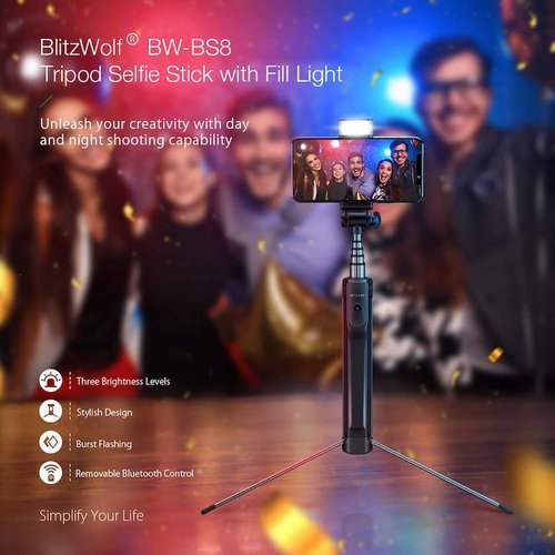 Selfie Stick con Luz LED BWBS8 Trípode Obturador 