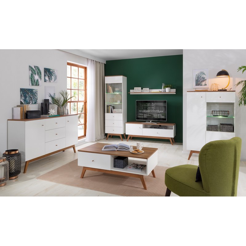 Vitrina Hocker Blanco Y Nogal - Kessa