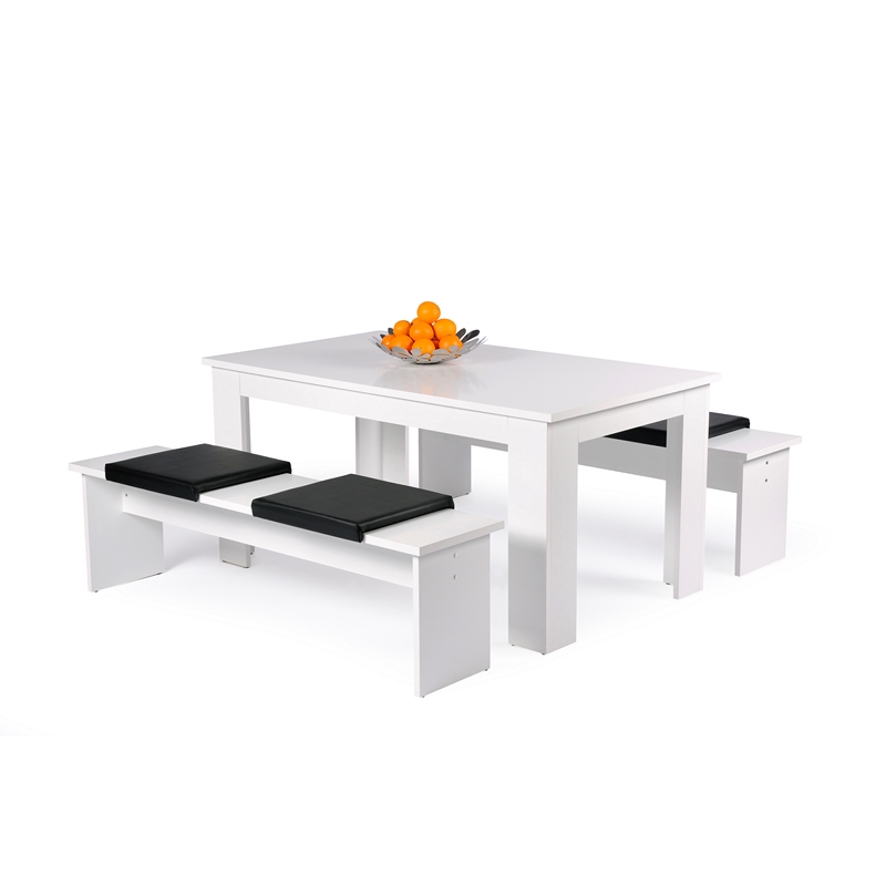 Mesa De Comedor Con 2 Bancos Kamin Blanco - Kessa