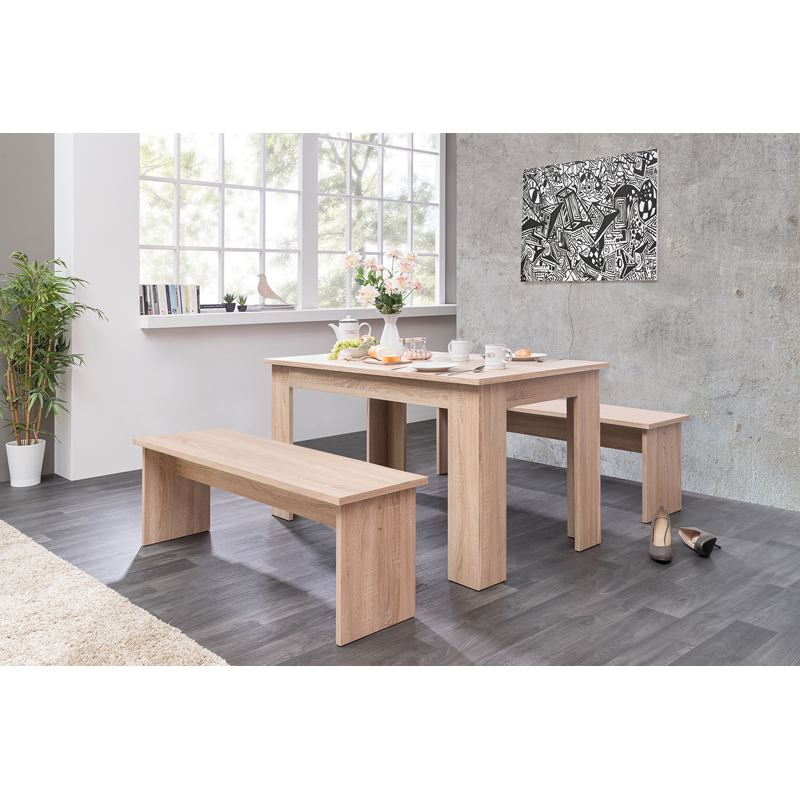 Mesa De Comedor Con 2 Bancos Kamin Roble - Kessa