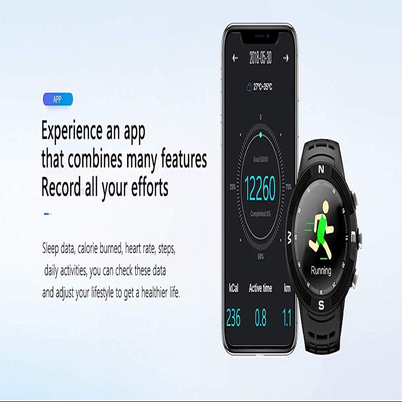 Smartwatch Deportivo F18 GPS IP68 Frecuencia Cardíaca Brújula Notificaciones Negro