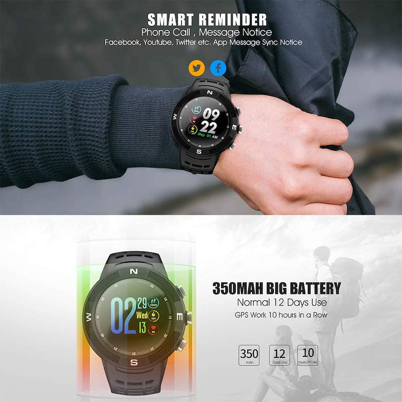 Smartwatch Deportivo F18 GPS IP68 Frecuencia Cardíaca Brújula Notificaciones Negro