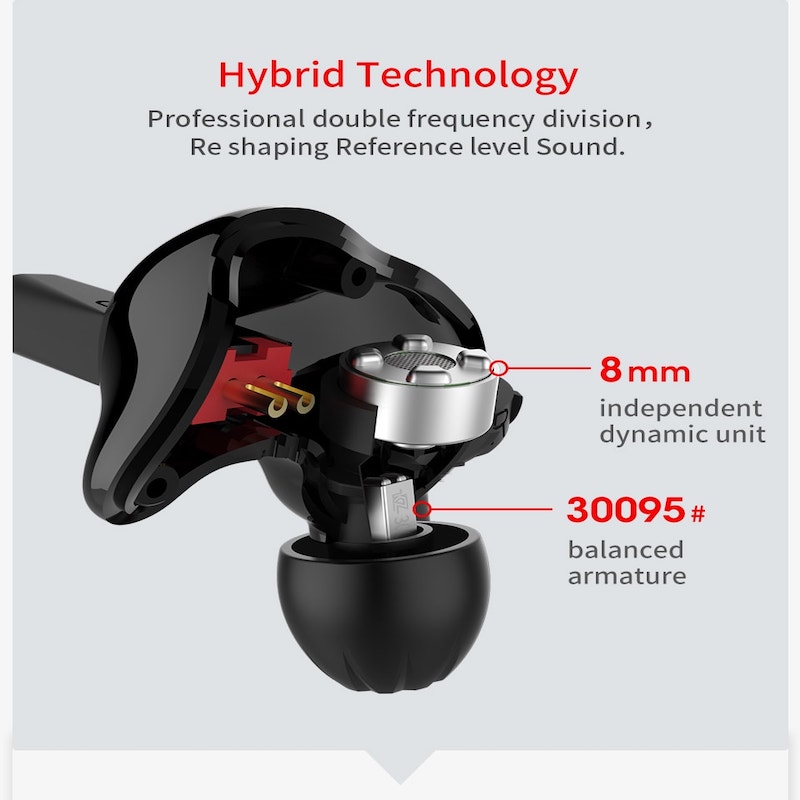 Audífonos KZ ZS4 con Micrófono HiFi Híbridos Jack 35mm para Gaming PC Xbox One PS4 Rojo