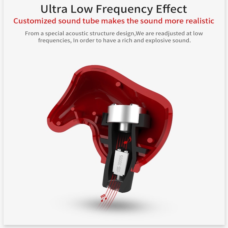 Audífonos KZ ZS4 con Micrófono HiFi Híbridos Jack 35mm para Gaming PC Xbox One PS4 Rojo