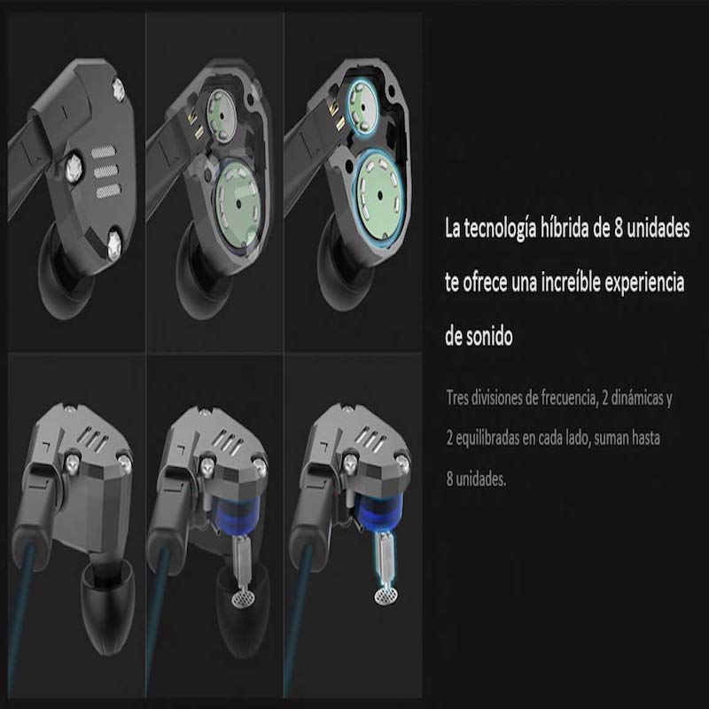 Audífonos KZ ZS6 Híbridos HIFI Quad Drivers Micrófono HD Verde