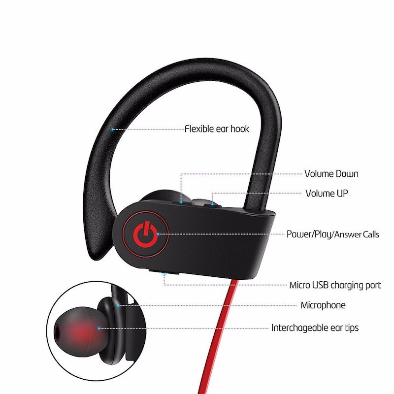 Audífonos Deportivos U8 Bluetooth A Prueba de Sudor Manos Libres Rojo