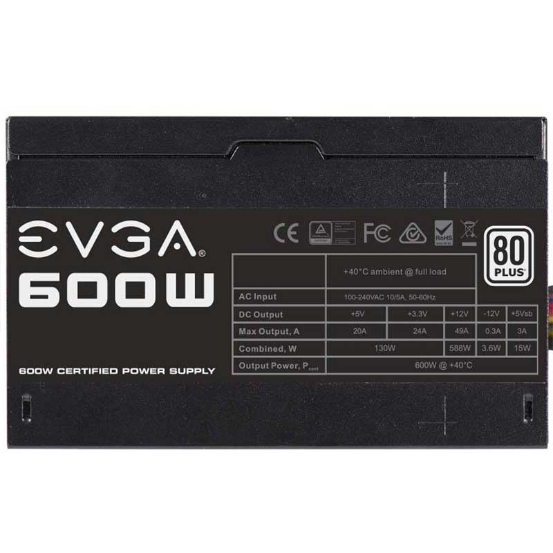 Fuente de Poder PC 600W Gamer EVGA 600 W1 80 Plus White Estandar 100-W1-0600-K1 