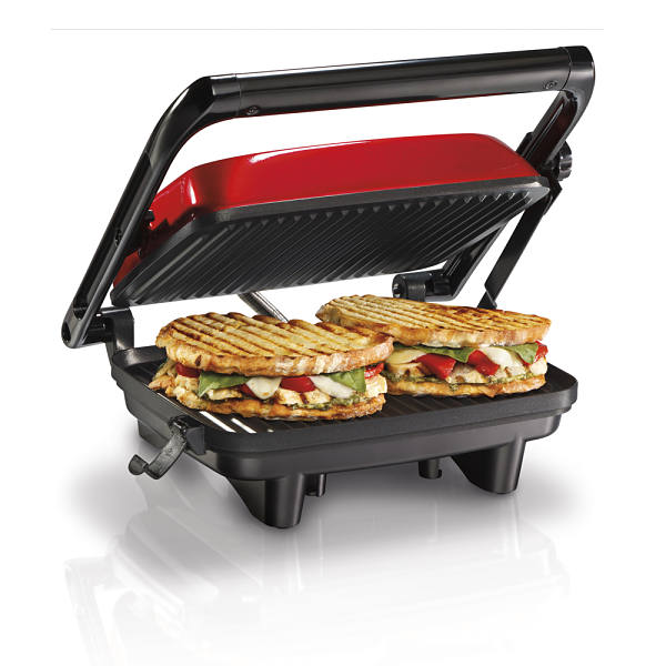 Parrilla Panini Press Hamilton Beach color rojo metálico modelo 25462z.