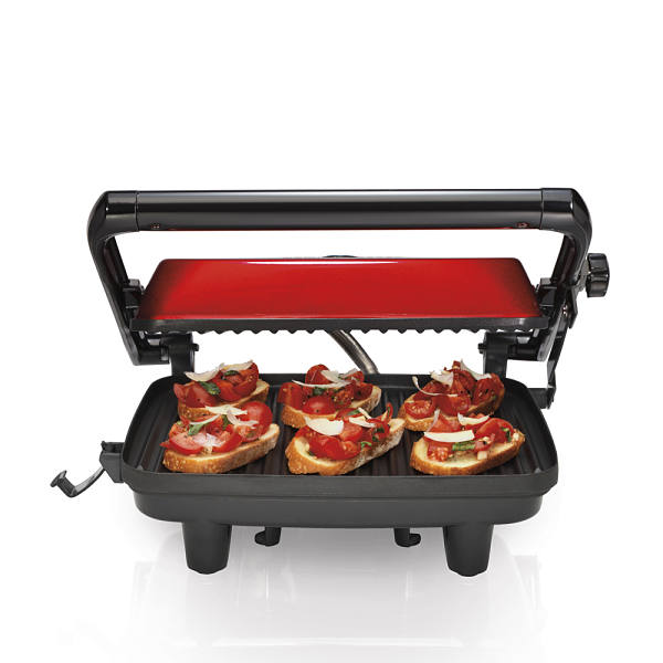 Parrilla Panini Press Hamilton Beach color rojo metálico modelo 25462z.