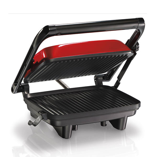 Parrilla Panini Press Hamilton Beach color rojo metálico modelo 25462z.
