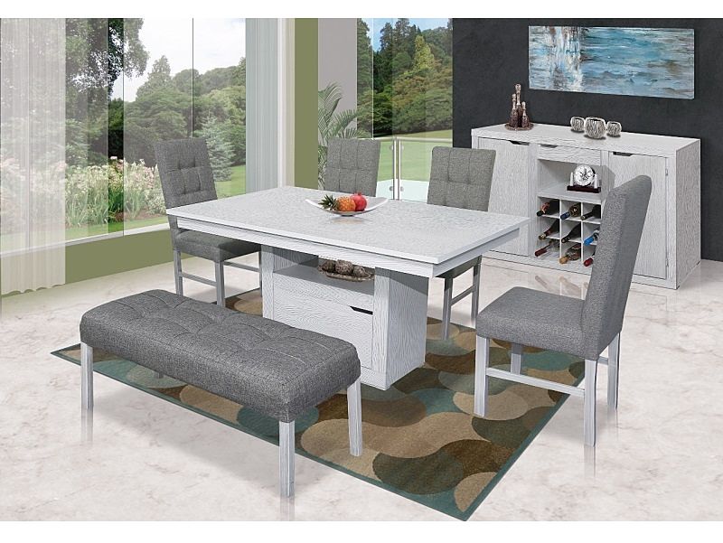 Comedor Belgica 4 Sillas 1 Banca con Buffet Gris - Kessa