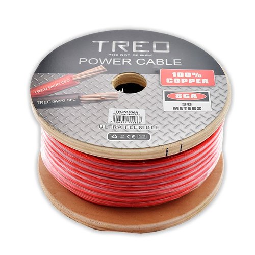 Rollo de Cable de Corriente TREO  8GA 30M Rojo