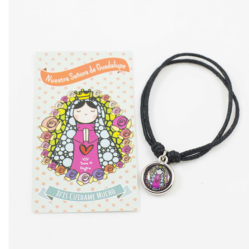 Pulsera Santitos xfis con estampa Guadalupe negra