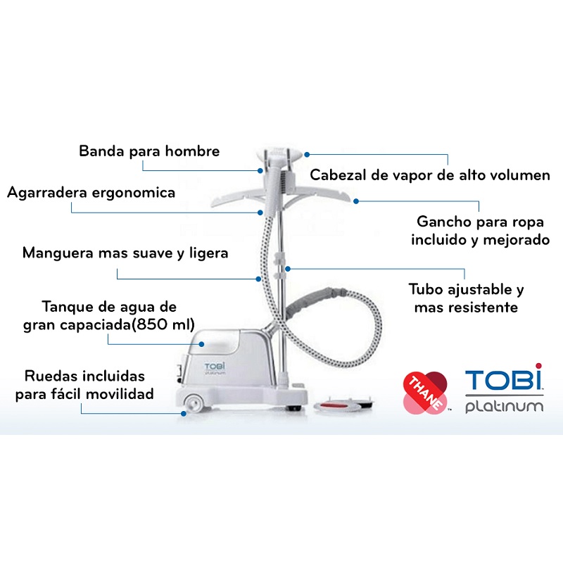  Plancha Vapor Removedora Arrugas Vertical Tobi Platinum