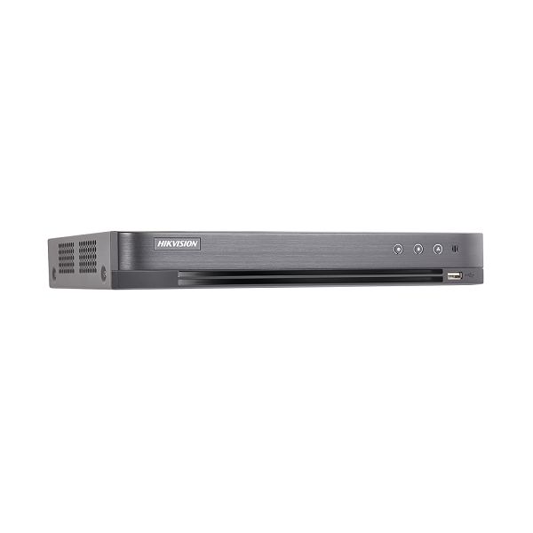 DVR 5 MEGAPIXELES marca HIKVISION/ 4 Canales TURBOHD + 2 Canales IP / 1 Bahía de Disco Duro / 4 Canales de Audio / 4 Entradas de alarma / Vídeoanálisis/Sin disco duro HIKVISION