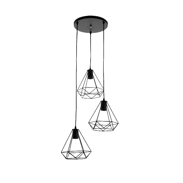 Lámpara Colgante Triple Estilo Retro Negro Acero Mate Maxxi