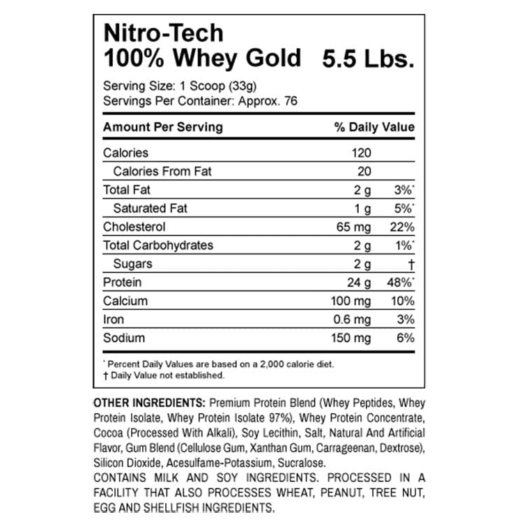 Proteína Nitrotech Whey Gold  5.53 libras sabor a Doble Chocolate