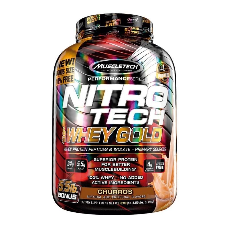 Proteína Nitrotech Whey Gold 5.53 libras sabor a Churros