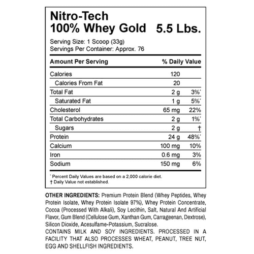 Proteína Nitrotech Whey Gold 5.53 libras sabor a Churros