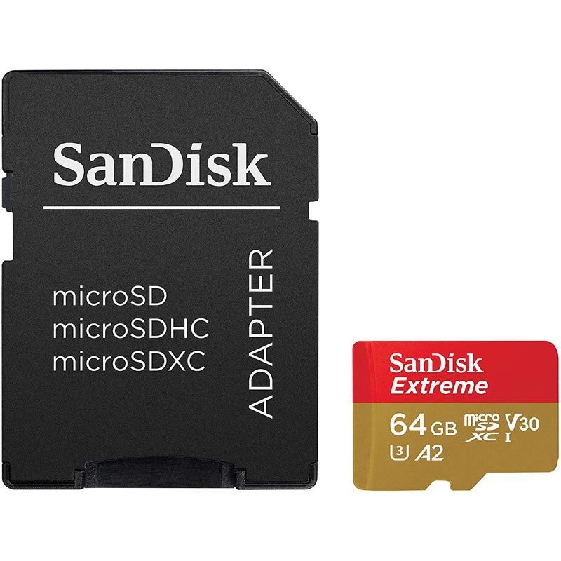 Memoria Micro SD 64GB SANDISK Extreme Clase 10 Graba 4k Especial Go-Pro Dron