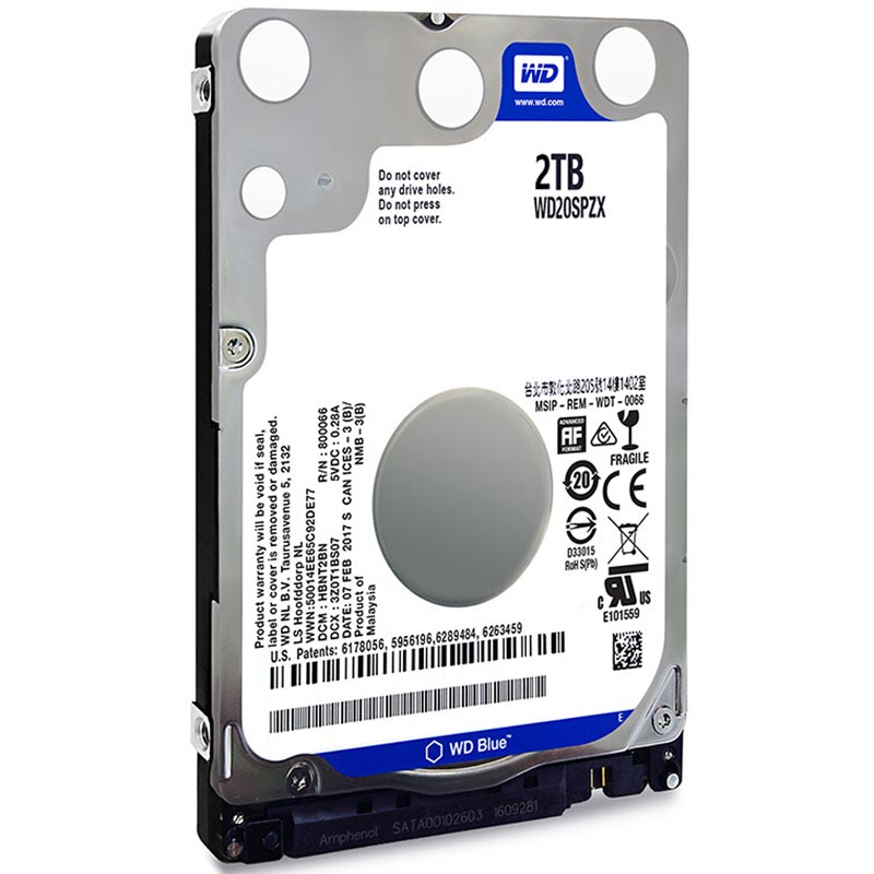 Disco Duro Interno 2TB Western Digital  Blue 5400RPM 2.5 SATA III WD20SPZX 