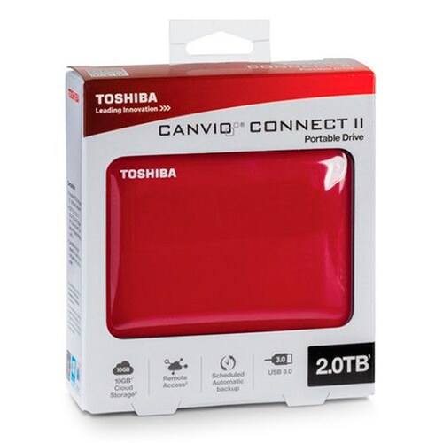 Disco Duro Externo Canvio Connect II Toshiba 2TB, HDTC820XR3C1, Rojo
