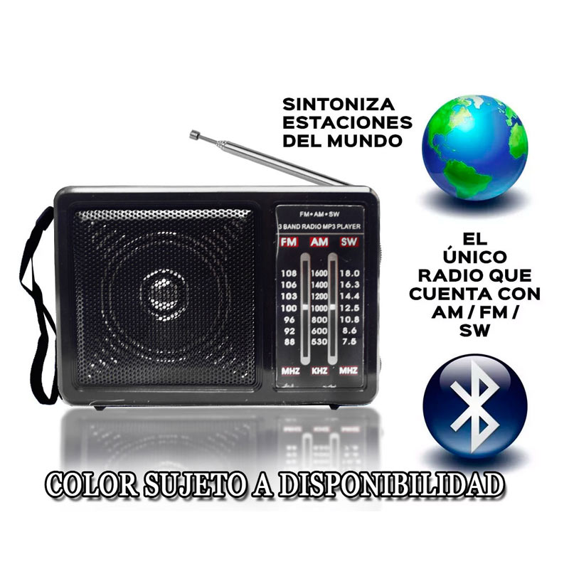 Radio Recargable Am Fm Sw Onda Corta Color Negro Sd Tf Usb Mp3 Bluetooth