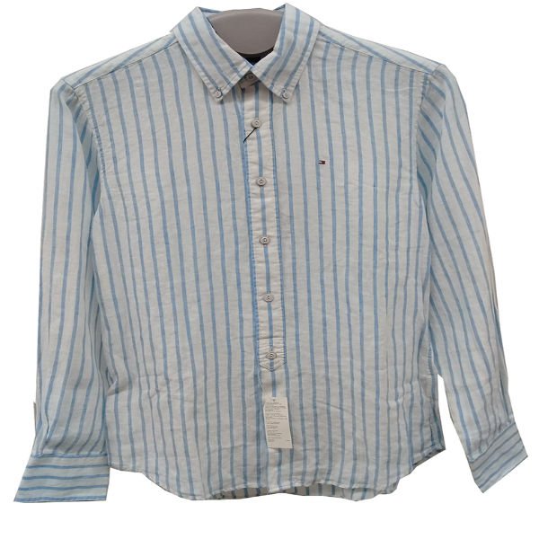 Camisa Tommy Hilfiger de Lino Blanca con Franjas Azules 