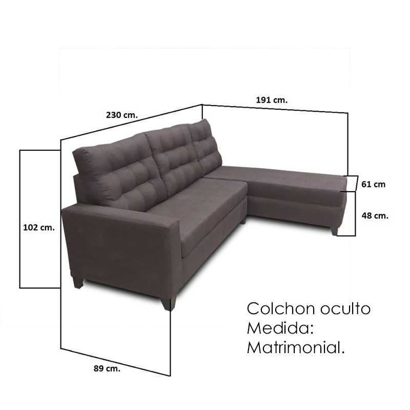 Sala Inglaterra con colchon oculto y chaise long suede Chocolate Maderian// ENTREGA A CDMX Y ZONA METROPOLITANA.