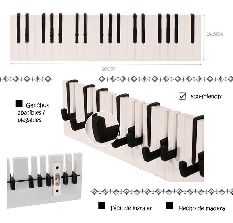 PERCHERO DE MADERA TIPO FLIP MODELO PIANO 2 MODELOS BLANCO CON NEGRO Y COLORES JH-6014A / B